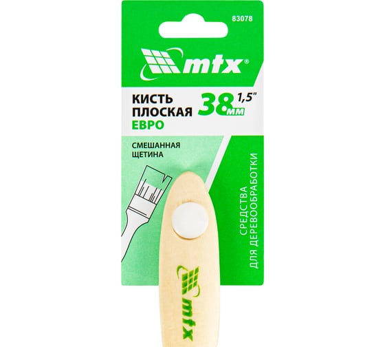 Кисть MTX плоская "Евро" 1.5", смешанная щетина, деревянная ручка 83078