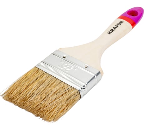 Плоская кисть с натуральной щетиной KRAFOR ЕВРО №2.5, 63мм, деревянная ручка 004-0025 49214