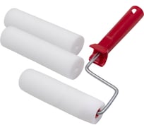 Малярный мини-валик с рукояткой РемоКолор поролон, ось 6 мм, d 15 мм + 2 сменные шубки, 140 мм 04-2-111