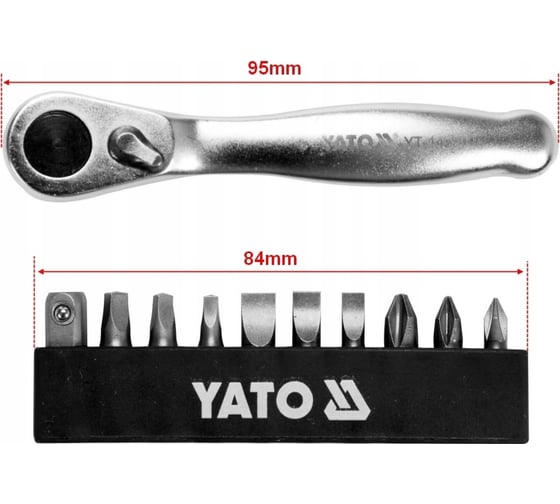 Набор бит с трещоткой YATO 1/4", 11 предметов YT-14390
