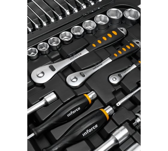 Набор инструментов Inforce 120 предметов 1/2" & 3/8" & 1/4", Сталь Cr-V, Профессиональный, 06-07-20