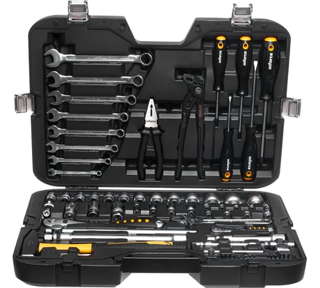 Набор инструментов Inforce 77 предметов 1/2 дюйма и 1/4 дюйма, Сталь Cr-V, Профессиональный, 06-07-19