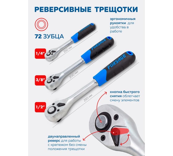 Набор инструментов Forsage 1/4", 3/8", 1/2", 6 гранные, 4-32 мм, 216 предметов F-38841/38841-5/(47791)