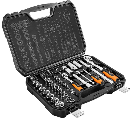 Сменные головки 73 шт. 1/2 1/4 CrV NEO Tools 08-673