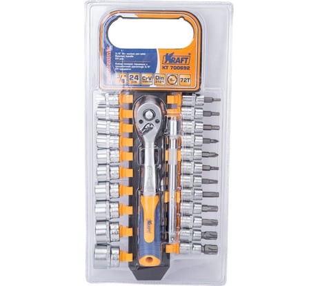 Набор торцевых головок и принадлежностей 3/8 Dr 24 предмета KRAFT KT 700692