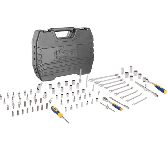 Набор инструмента 1/2 Dr и 1/4 Dr 82 предметов с 12 гранными головками KRAFT KT 700681
