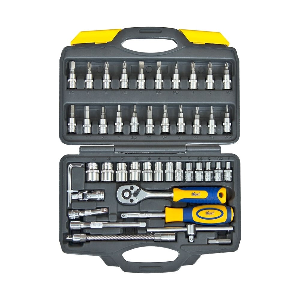 Набор инструмента 1/4 Dr 46 предметов пластиковый кейс+блистер KRAFT KT ...