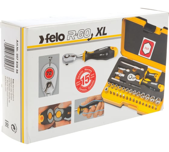 Набор бит Felo ERGONIC SL/ND/PH/Tx/SQ/BH/MS с трещоткой и рукояткой в кейсе, 36 шт 05783656