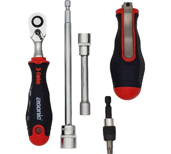 Набор бит SL/PH/Tx/HEX и головок с трещоткой Felo ERGONIC и рукояткой SMART в кейсе, 29 шт 06081506