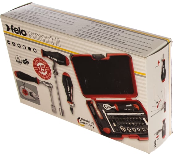 Набор бит SL/PH/Tx/HEX и головок с трещоткой Felo ERGONIC и рукояткой SMART в кейсе, 29 шт 06081506