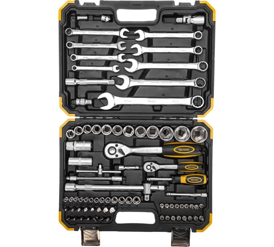 Набор инструментов KRANZ 1/2", 1/4", CRV, пластиковый кейс, 82 предмета KR-66-6682