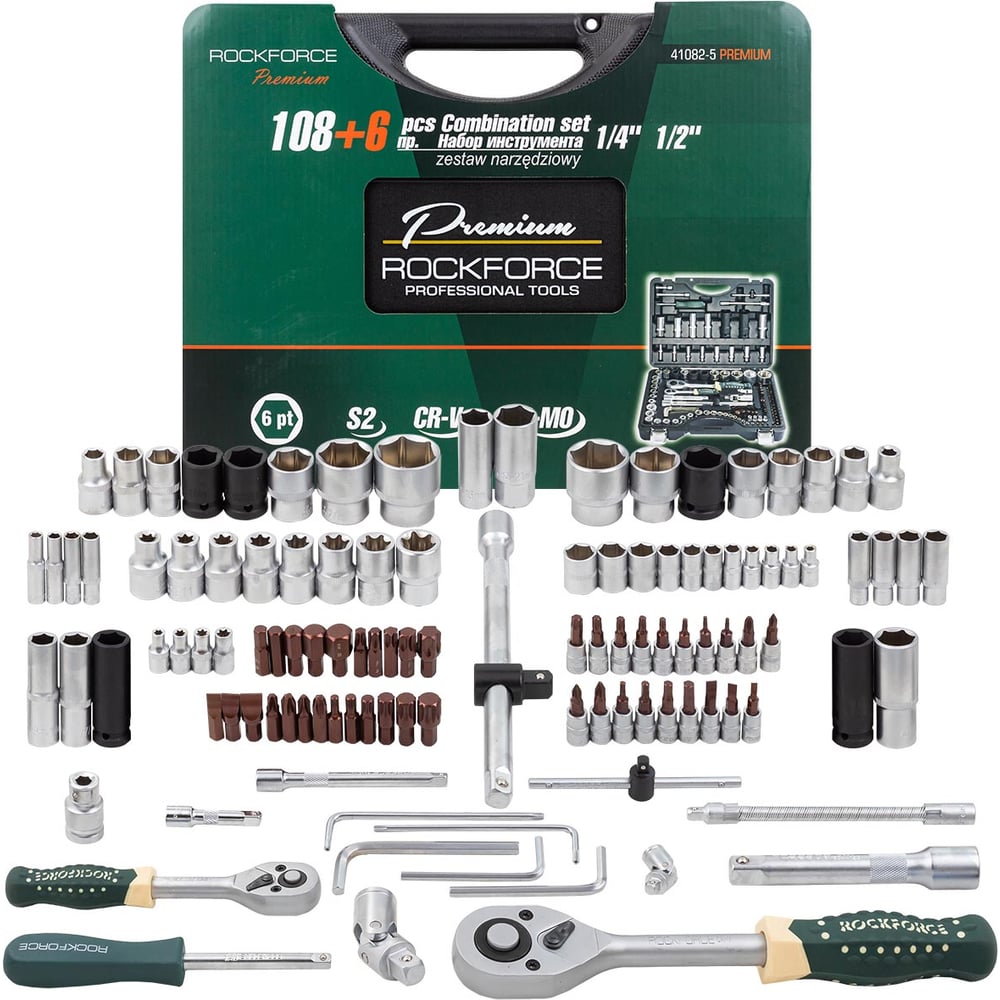 Набор инструментов Rockforce 108+6 предметов, 1/2, 1/4DR, 6