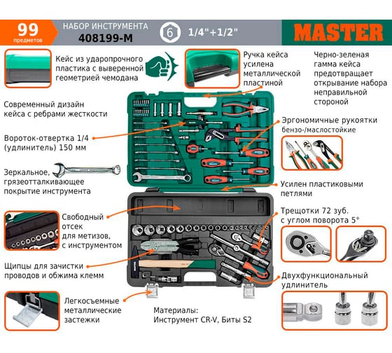 Набор инструмента 99 предметов AIST с кримпером 408199-M 00-00017973