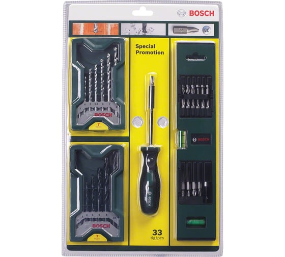 Набор Mini-X-Line +уровень+биты + ручная отвёртка Bosch 2607017200