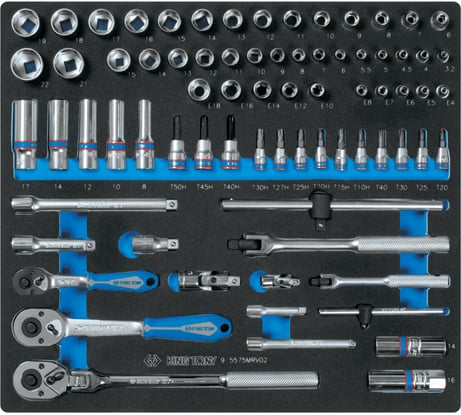 Набор торцевых головок 1/4" и 3/8" с принадлежностями KING TONY ложемент, 75 предметов 9-5575MRV02