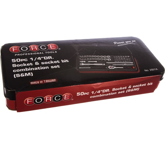 Набор дюймовых и метрических 6-ти гранных головок и головок-бит FORCE 2501А
