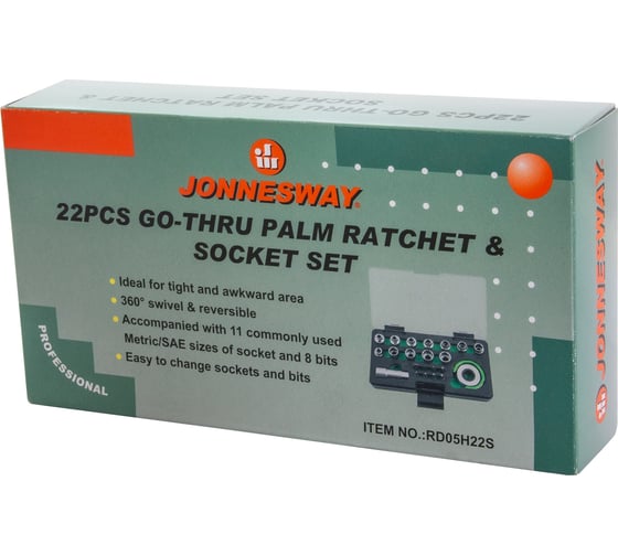 Головки Jonnesway RD05H22S торцевые SPLINE М4-13 с дисковым трещоточным механизмом и аксессуарами в наборе, 22 предмета 046626