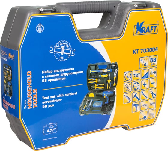  инструментов с шуруповертом 58 предметов KRAFT KT 703004 .