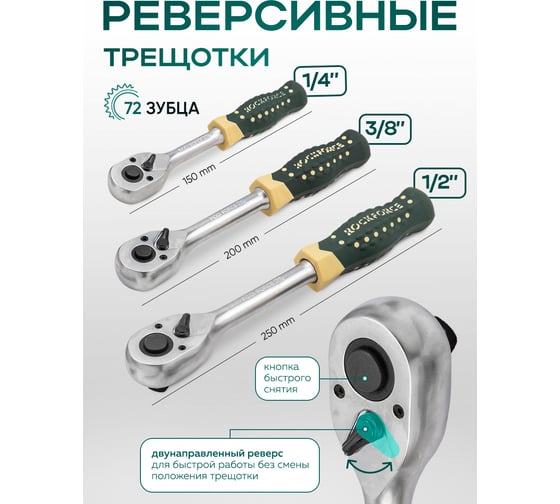 Набор инструментов Rockforce 1/2" 1/4" 3/8" с 6 и 12-гранными головками 216 предметов RF-38841(47698) RF-38841 /Premium/(47698)