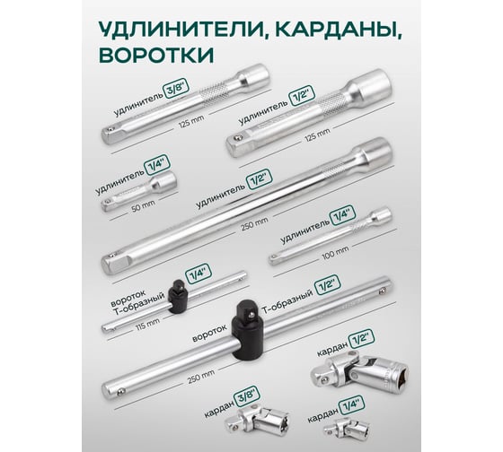 Набор инструментов Rockforce 1/2" 1/4" 3/8" с 6 и 12-гранными головками 216 предметов RF-38841(47698) RF-38841 /Premium/(47698)