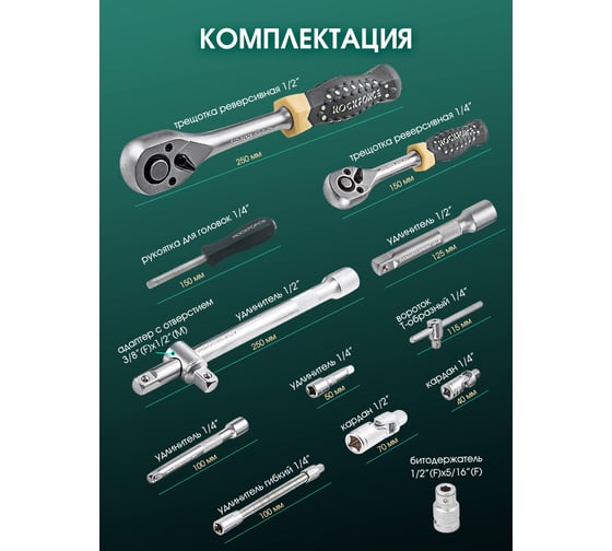 Набор инструментов Rockforce 1/2, 1/4DR 6-гранных, 108 предметов RF-41082-5(4282)