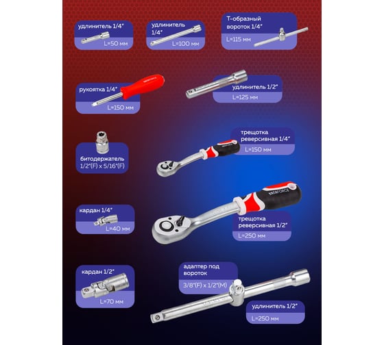 Набор инструментов YATAFORCE 108 пр 1/4'', 1/2'' (6гр.) YF-41082-5(52567)