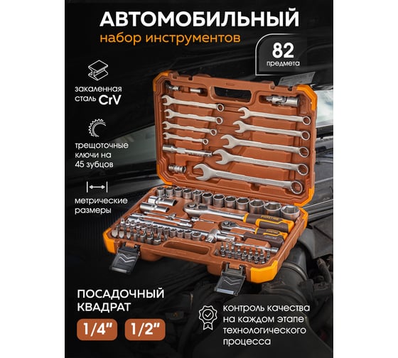 Набор инструментов FORSTIME 82пр.1/4'',1/2''(6гр.) FT-4821-5(52555)