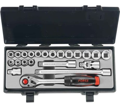 Набор 6 гранных головок 8-24мм с приспособлениями, в кейсе 22 предмета FORCE 4226