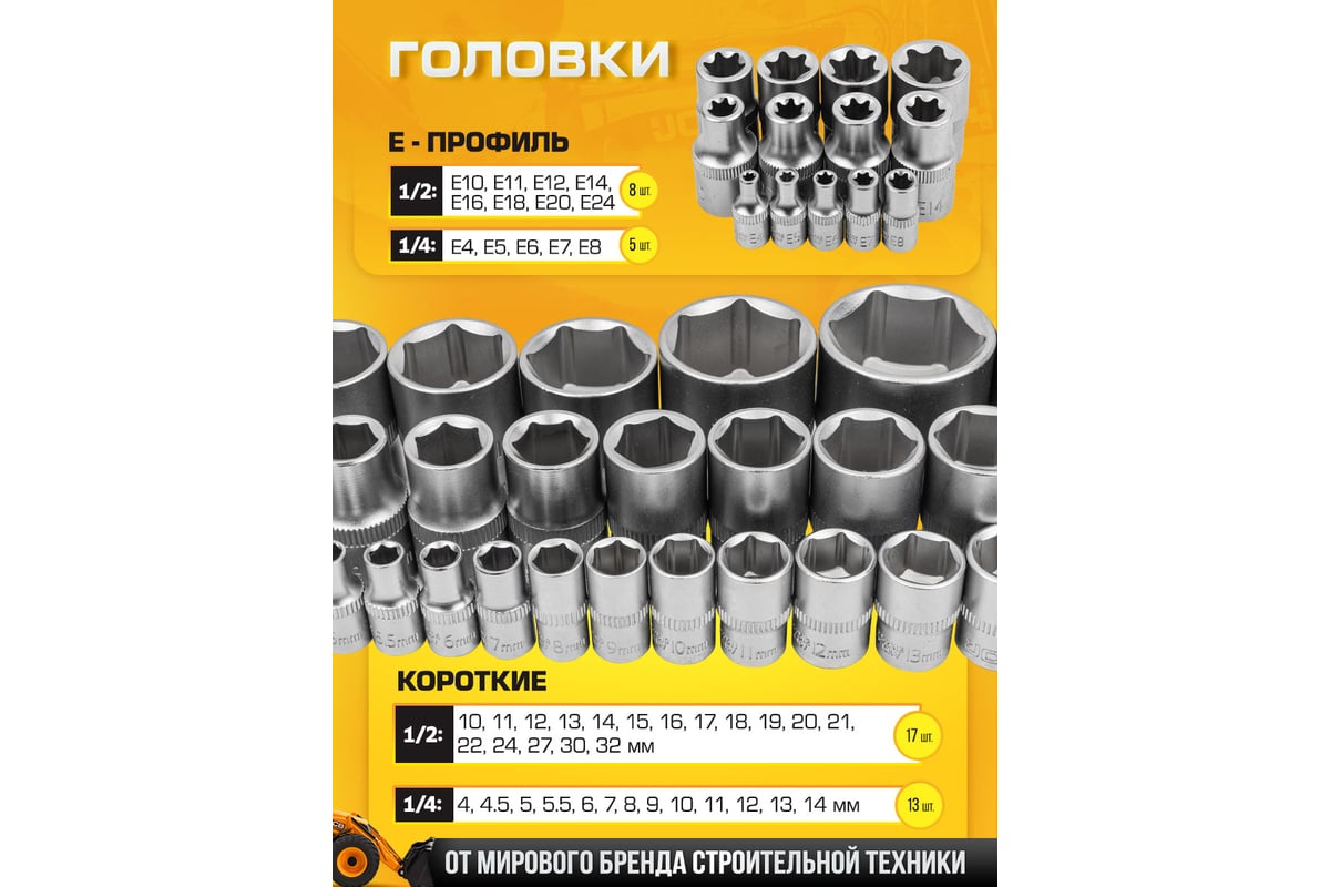 Набор инструментов JCB 108 пр., 1/4