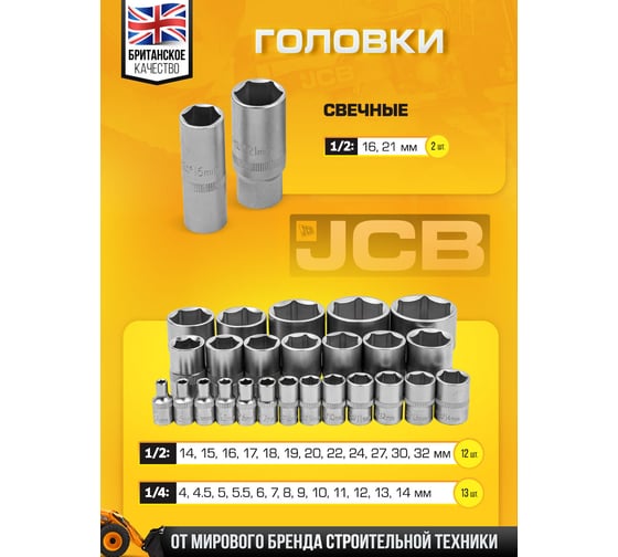 Набор инструментов JCB 82 пр., 1/4", 1/2" ( 6гр.) JCB-4821-5(56913)