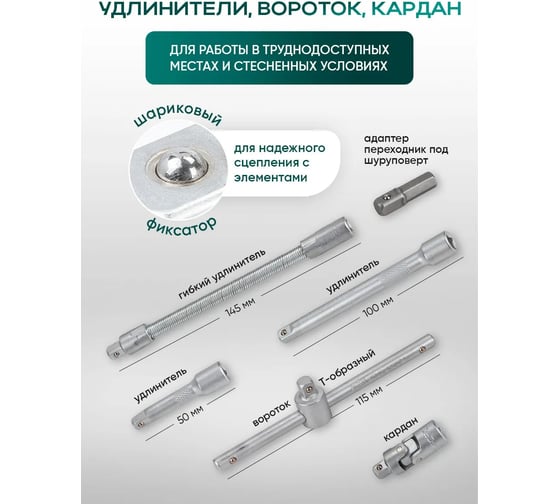 Набор торцевых головок и насадок Rockforce 46 предметов RF-2462-5