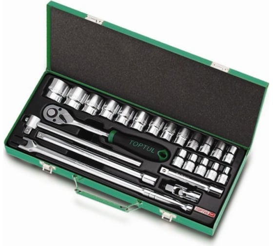 Набор головок TOPTUL 1/2" 8-32 мм, 6 гранные, металлический кейс, 24 предмета GCAD2403 1