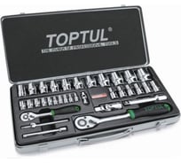 Набор головок TOPTUL 1/4", 1/2" 5-32 мм, 6 гранные, металлический кейс, 34 предмета GCAD3402