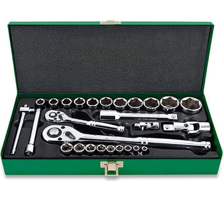 Набор головок TOPTUL 1/4", 1/2" 6 гранные, металлический кейс, 27 предметов GCAD2802