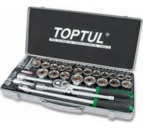 Набор головок TOPTUL 1/2" 8-32 мм, 6 гранные, металлический кейс, 43 предмета GCAD4303