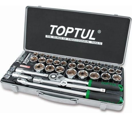 Набор головок TOPTUL 1/2" 8-32 мм, 6 гранные, металлический кейс, 43 предмета GCAD4303