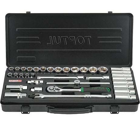 Набор головок TOPTUL 3/8" 6-24 мм, 6 гранные, металлический кейс, 35 предметов GBB3514