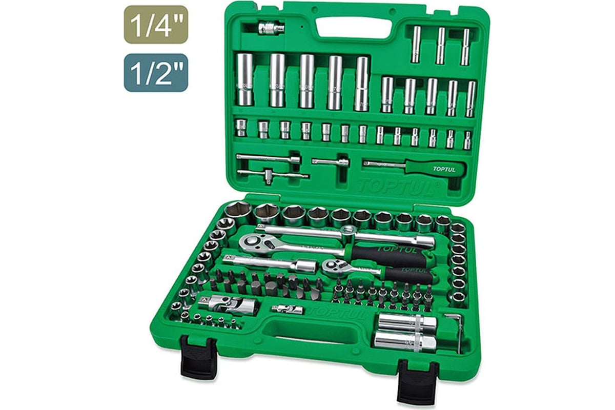 Набор слесарного инструмента в чемодане TOPTUL 1/4", 1/2" 12 гранные ...