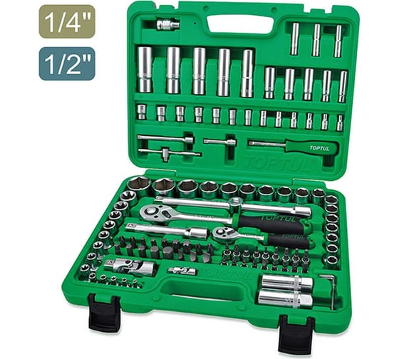 Набор слесарного инструмента в чемодане TOPTUL 1/4", 1/2" 12 гранные, 108 шт. GCAI108R1