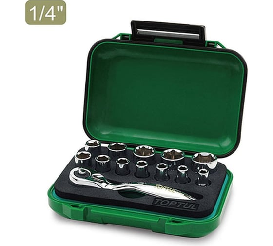 Набор головок TOPTUL MINI 1/4" 4-13 мм, 6 гранные, 13 предметов GABW1301