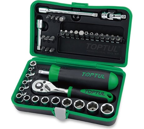 Набор головок и бит TOPTUL 1/4" 4-14 мм, 6 гранные, 41 предмет GADW4101