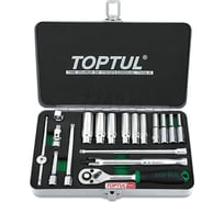 Набор головок TOPTUL 1/4" 4-13 мм, 6 гранные, металлический кейс, 18 предметов GCAD1822