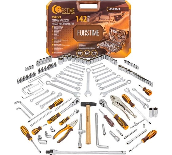 Набор инструментов FORSTIME 1/4", 3/8", 1/2" 6-гр. 4-32 мм, 142 предметов FT-41421-552556