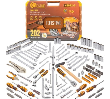 Набор инструментов FORSTIME 1/4", 3/8", 1/2" 6гр. 202 предметов FT-42022-5(56911)