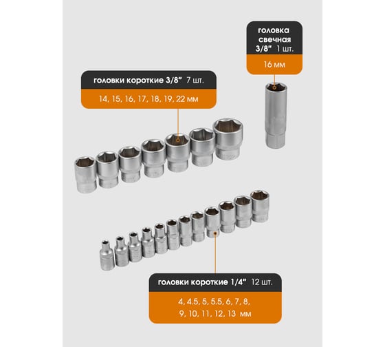 Набор инструментов в пластиковом кейсе FORSTIME 1/4", 3/8" 82 предмета FT-4821-5DS(57353)