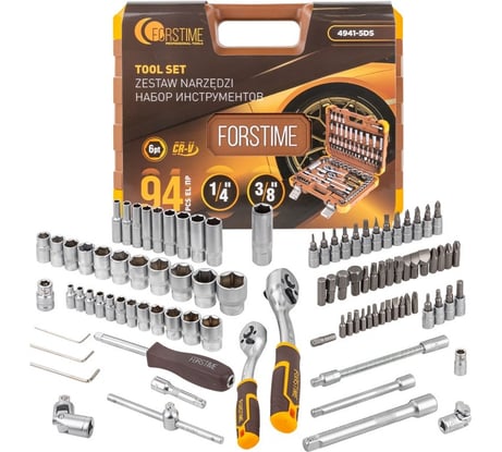 Набор инструментов в пластиковом кейсе FORSTIME 1/4", 3/8" 94 предмета FT-4941-5DS(57354)