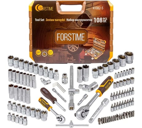 Набор инструмента FORSTIME 1/2", 1/4" 6гр. 4-32 мм, 108 предметов FT-41082-5(52553)