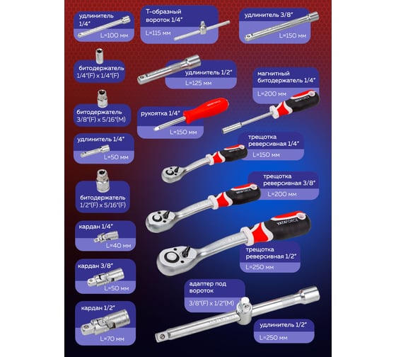 Набор инструментов YATAFORCE 216 предметов 6 гр.1/4'', 3/8'', 1/2'' YF-38841(52566)
