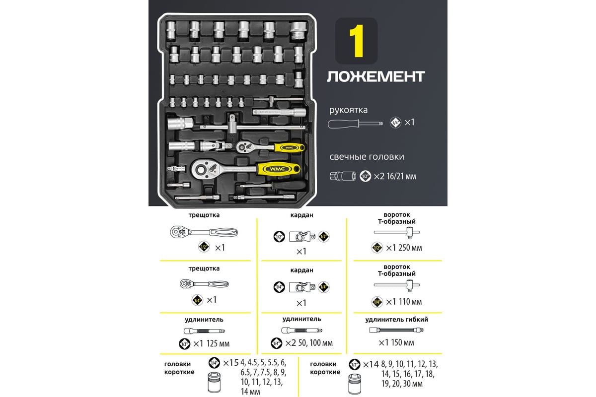 Набор инструментов WMC TOOLS в алюминиевом кейсе, 287 предметов  WMC-40287(57276) - выгодная цена, отзывы, характеристики, фото - купить в  Москве и РФ