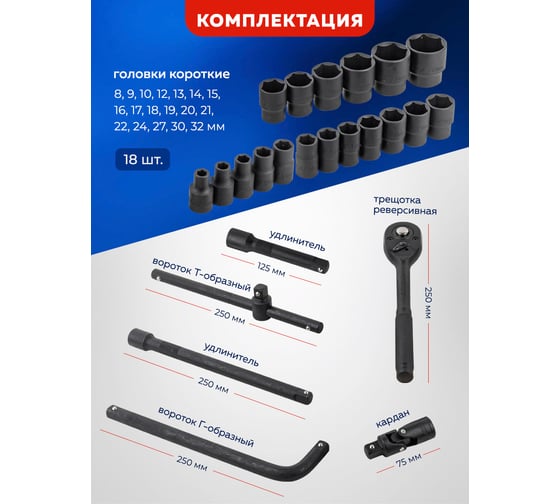 Набор инструментов Forsage 1/2" 6 гранные, 24 предмета F-4245B-5MPB(57605)